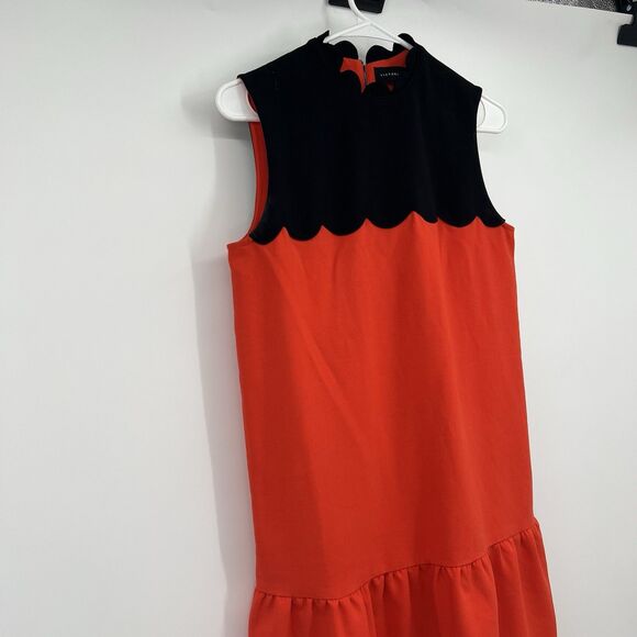 Victoria Beckham Orange Black Retro High Neck Shift Dress S Modest Classy Demure - Picture 3 of 11